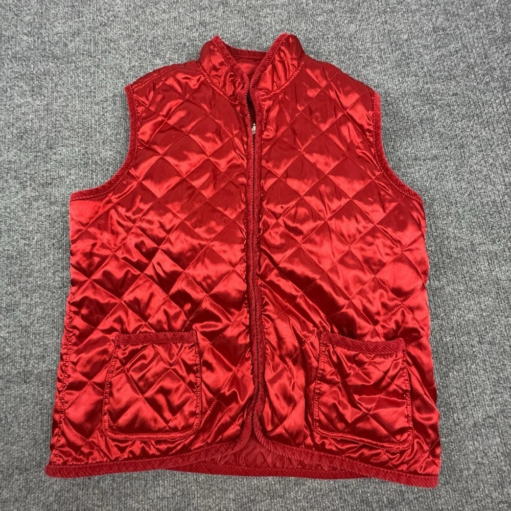 Laura Scott Vest Womens XL Red Quilted Satin Full Zip Pockets Lined Insulated